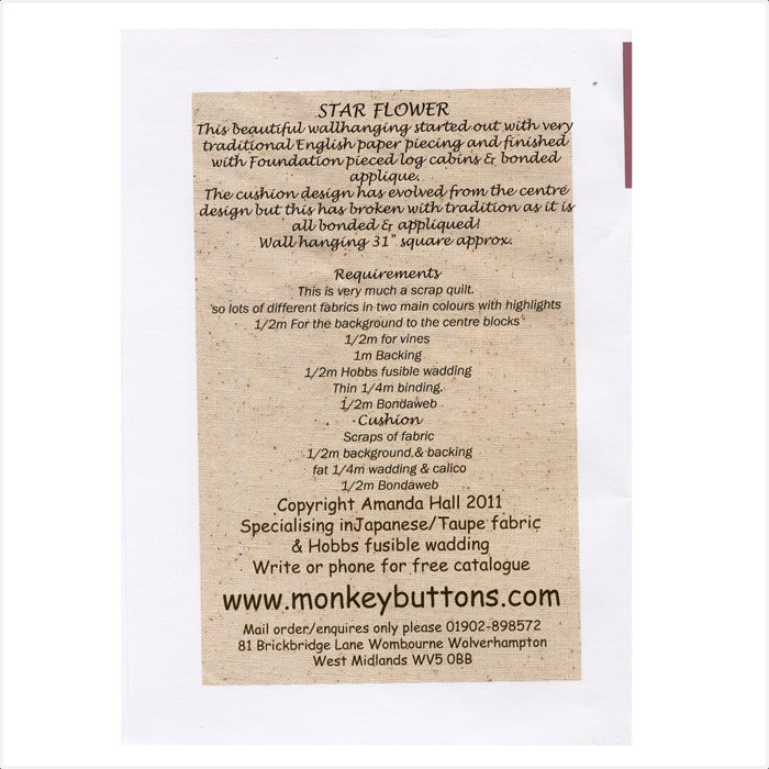 Monkey Buttons Pattern #99 'Star Flower' Wall Hanging